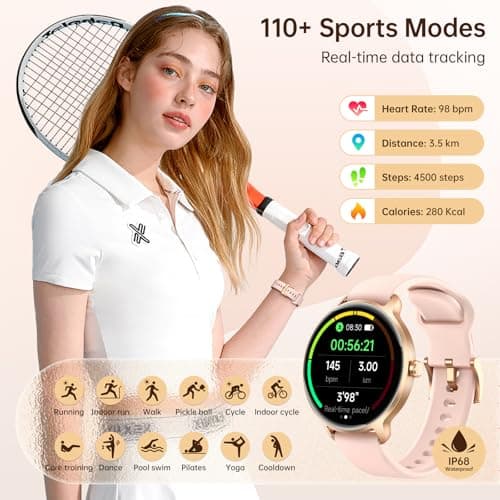 Smart Watch for Women, 1.27" AMOLED Screen Smartwatch with Answer/Make Call for iPhone/Android/Samsung, Fitness Tracker with 120+ Sport Modes, Heart Rate/Sleep/Health Monitor, IP68 Waterproof, 2 Bands