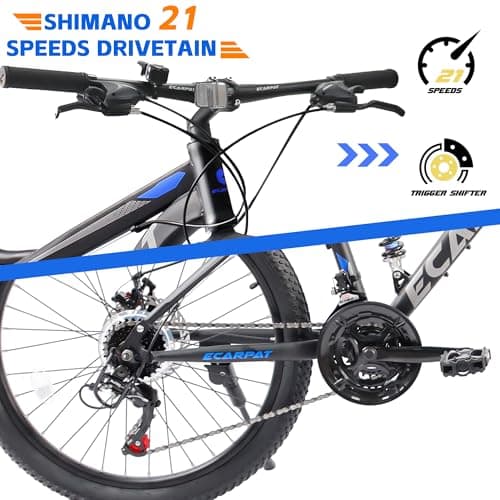 24/26/27.5 Inch Wheel Mountain Bike, 21 Speed MTB Bike with Full Suspension, Steel Frame and Dual Disc Brakes, Adult Mens Outdoor Cycling Mountain Bicycle