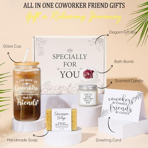 Coworker Friend Gifts for Women, Gifts for Coworkers, Coworker Friendship Gift for Women, Funny Coworker Birthday Present for Work Friends, Going Away, Farewell Gift for Office Friend Bestie w Glass B0F1F672M1