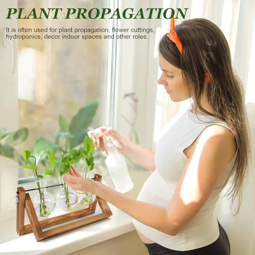 Unique Gardening Birthday Gifts for Women Plants Lovers, Home Office Garden Decor Planter - 3 Bulb Glass Vases Renmxj Plant Propagation Station, Plant Terrarium with Wooden Stand B096VDR4TM