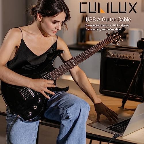 Cubilux Guitar to USB A Cable, USB to 6.35mm (1/4') TS Mono Line-in Cord for Bass/Electronic Piano/Drums, Instrument to Laptop PC, 6 FT