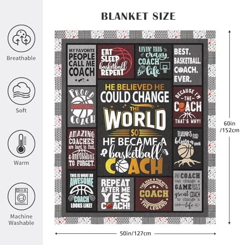 Basketball Coach Gifts for Men Throw Blanket 60 x 50 Inch, Gifts for Basketball Coach
