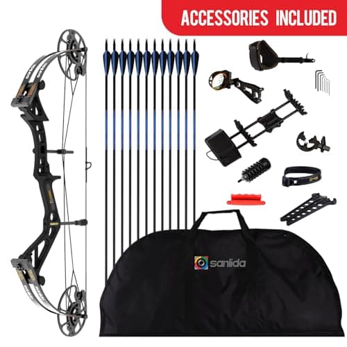 Sanlida Dragon X7 Ready to Hunt Compound Bow Package for Adults, Archery Compound Bow and Arrow Set, 0-70 Lbs Draw Weight, No Bow Press Needed, RH Only, Limited Life-time Warranty