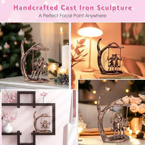 Anniversary Wedding Gifts for Couple/Her - Romantic Couple Statue in Love, Antique Bronze Metal Figurine Sweet Loving Together Iron Sculpture Decor, Gifts for Wife Husband Christmas