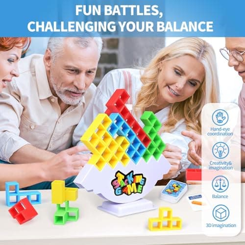 BBnote 48PCS Stack Game for Adult & Kids, Tetra Board Tower Games for Family Travel Party, 2 Players Balance Stacking Toy, Team Toys Building Block