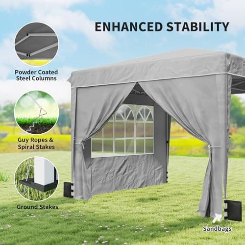 Outsunny 10 x 10 ft Pop Up Canopy Tent with Sidewalls, UPF50+ Outdoor Portable Instant Canopy Shelter with Carry Bag, Sandbags, Adjustable Height for Parties, Events, Camping, Light Gray