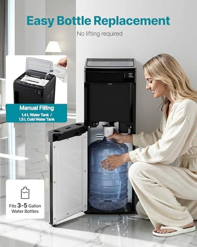 VEVOR Water Dispenser with Ice Maker, 3-in-1 Floor-Standing Water Dispenser, 33 LBS/24H, 9 Cubes/7 Min Fast Ice Making with 1.3 LBS Storage, Bullet Ice-Cubes & Cold-Water, for Home, Kitchen, Party