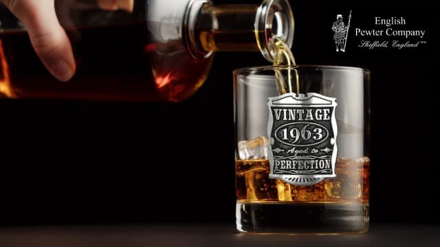 English Pewter Company Vintage Years 1965 60th Birthday or Anniversary Old Fashioned Whisky Rocks Glass Tumbler - Unique Gift Idea For Men [VIN002]