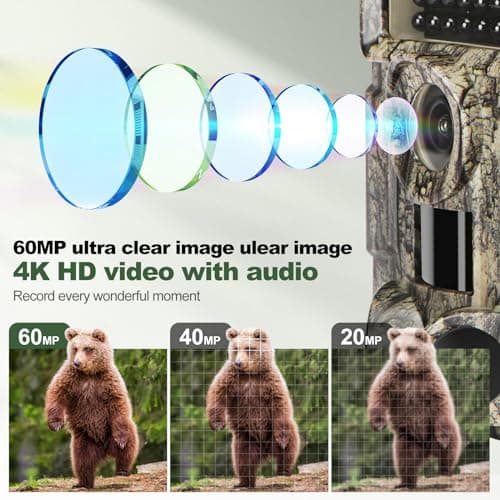 4K 60MP WiFi Trail Camera,Game Cameras with Night Vision Motion Activated Waterproof,Suitable for Outdoor Wildlife Detection, Monitoring Home Security