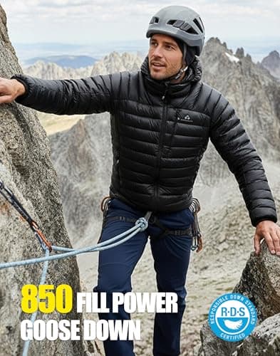 Pioneer Camp 850 Fill Goose Down Jacket Men Lightweight Packable Puffer Jacket with Hood Insulated Warm Winter Puffy Coat