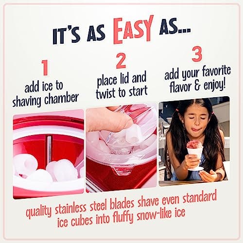 Nostalgia Snow Cone Shaved Ice Machine - Retro Table-Top Slushie Machine Makes 20 Icy Treats - Includes 2 Reusable Plastic Cups & Ice Scoop - Retro Red