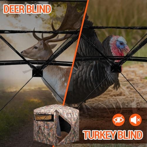 FUNHORUN Hunting Blind 270/360 Degree See Through Ground Blind，2/3 Person Soft Material Pop-Up Camouflage Tent，Easy-Fold Portable Concealed Shelter with Carrying Bag