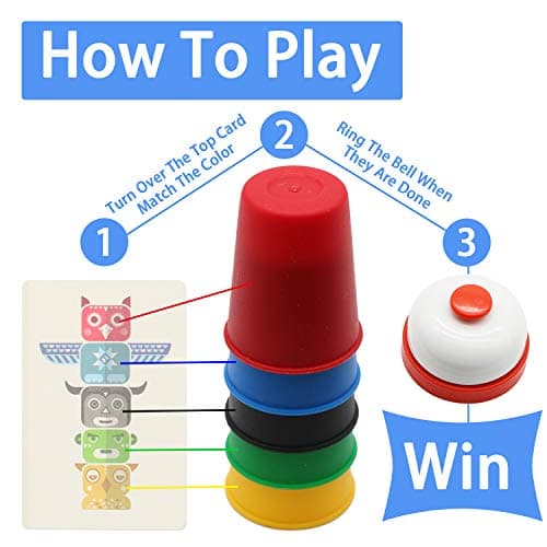 Quick Cups Games for Kids Intellectual Flying Stack Cups,Stacking Cups Games Parent-Child Interactive Game with 24 Picture Cards, 30 Cups