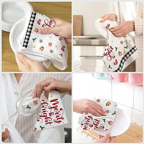 pinatas Christmas Kitchen Towels, Christmas Hand Towels Bathroom, Xmas Kitchen Decor, Black Buffalo Plaid Dish Towel Set of 4, Xmas Housewarming Gifts