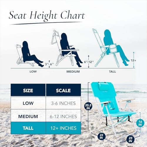 CARIBBEAN JOE Folding Beach Chair, 4 Position Portable Backpack Foldable Camping Chair with Headrest, Cup Holder, and Wooden Armrests