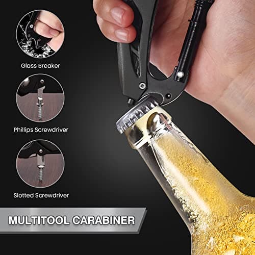 Stocking Stuffers Gifts for Men, EDC Carabiners with Folding Knives, Window Breaker and Screwdriver, Gear for Camping Hiking FUNBRO Multitool Carabiner with Pocket Knife, Bottle Opener B09YCNTY8B