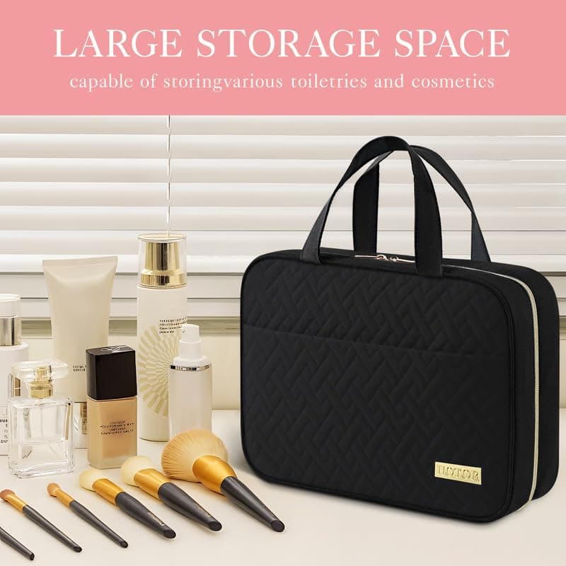 Big Compartment, Waterproof Travel Accessories, Makeup Organizer Cosmetic Bag for Cruise, Gift, Road Trip, Vacation, Medium HOTOR Hanging Travel Toiletry Bag Women Men Essentials Black B0CMLFBTHK