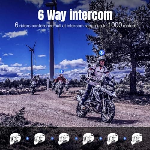 Fodsports FX6 Motorcycle Bluetooth Headset, 6 Riders Group Motorcycle Intercom Bluetooth, 1000M Motorbike Helmet Communication Systems/Voice Command/Universal Pairing/FM Radio(2 Pack)