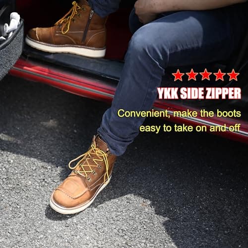 ROCKROOSTER Magnolia 6" Side-Zipper Wedge Boots for Men, Lightweight Soft Moc Toe Motorcycle Boots SAP309-Brown, SAP309BK-Black, SAP310-Black