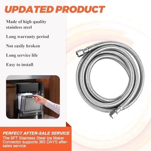 UPGRADE Ice Maker Water Connector Line by Beaquicy - 6 FT (72-Inch) Stainless Steel Braided Hoses with 1/4-in Compression x 1/4-in Compression