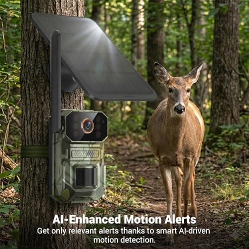4G LTE Cellular Trail Camera with Solar Panel, 1080p Full HD Game Cameras, Live View, Night Vision, Motion Detection, 2-Way Talk, IP65, Built-in SIM Card, Unlimited Plan (Sold Separately)