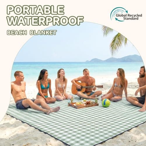 Genovega Waterproof Picnic Blanket Beach Outdoor Camping Mat Rug Extra Large Foldable Cute Big Travel Essential Accessories Gift Park Patio Lawn Garden Grass Play Music Festival Concert Must Have B0FC2HQHQ4