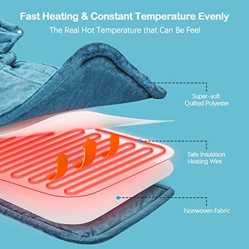 NIUONSIX Heating Pad for Neck and Shoulders and Back, Birthday Gifts for Women Mom Wife Men Dad, Weighted Electric Heated Wrap for Pain Relief and Daily Relax, 6 Heat Settings 4 Timers Auto Off, Blue