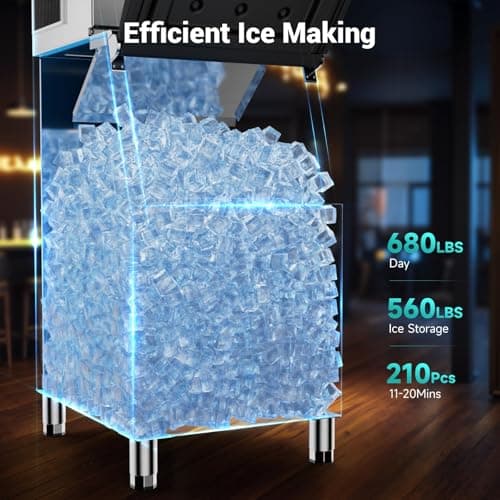 680LBS/24h & 560 LBS Storage Bin Commercial Ice Maker Machine, Ice Ready in 8-15 Min, ETL Approval Self Cleaning Stainless Steel Industrial Ice Machine for Bar Restaurant Cafe, Silver