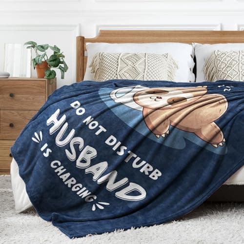Husband Birthday Gift, Anniversary Christmas Fathers Day Wedding Gifts for Husband from Wife Funny Gifts for Husband, Husband is Charging Sloth Blanket, 60" x 50" B0DNMGNFVF