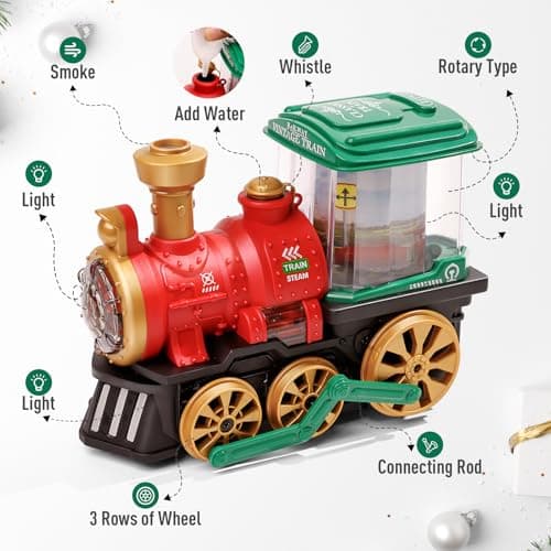Electric Steam Train Toy for Toddlers 3-5,Bump and Go Truck w/Steam Locomotive,Smoke,Light & Sound, 360 Rotation Christmas Train Truck Toys Birthday Gift for Toddler 1 3 4 5 6 Year Old Boys Girls Kids