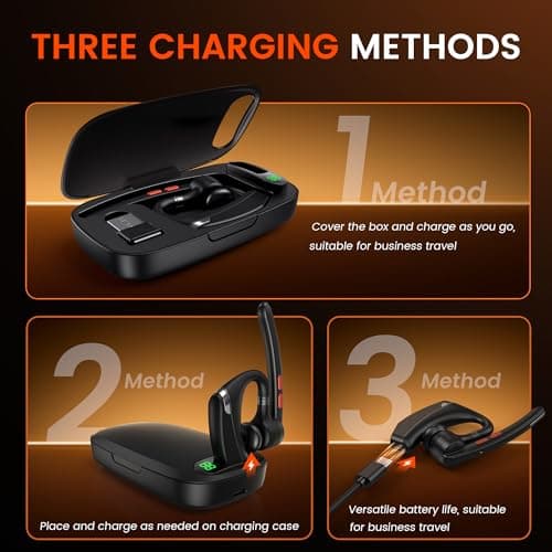 COMEXION Bluetooth Headset V5.3, Wireless Headset with Dual Noise-Canceling Mics, Portable Charging Case, 300H Standby Time, Hands Free Headphones for Computer/Cell Phones, Trucker/Home/Office/Work