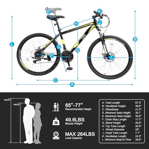 Ktaxon Mountain Bike 24/26/27.5 Inch Men & Women Mountain Bike with 21-Speed Adult Bikes, Double Disc Brake, Suspension Fork and High Carbon Steel Frame