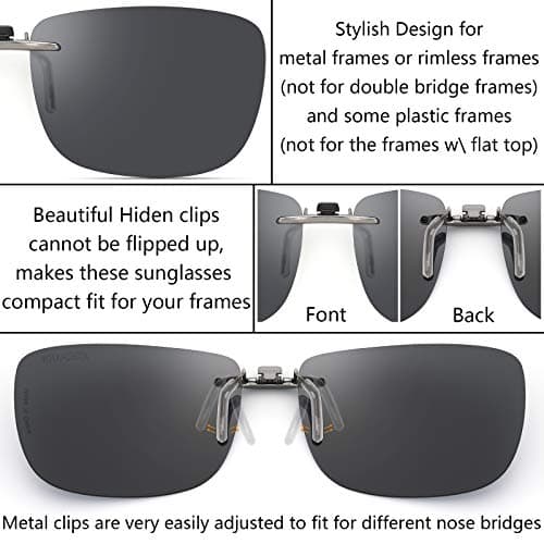 CAXMAN Polarized Clip On Sunglasses Over Prescription Glasses Men Women Compact Fit Non-Flip Up
