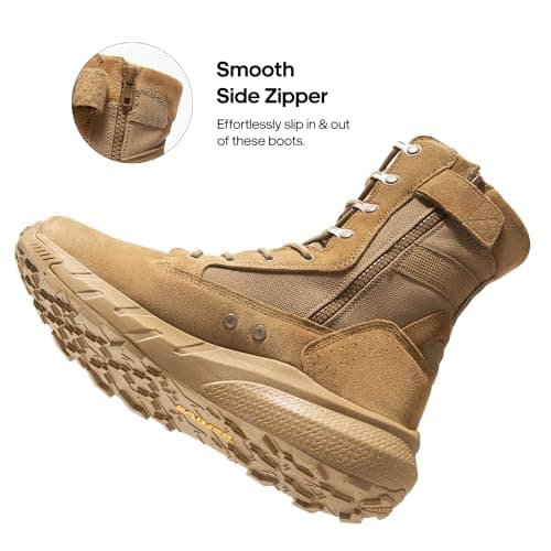 NORTIV 8 Men's Breathable Tactical Military Work Boots Side Zipper Leather Lightweight Hiking Motorcycle Combat Boots 8 Inches Peakforce