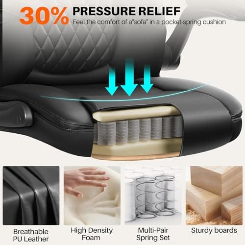 BestEra Leather Office Chair, Ergonomic Executive Desk Chair with Adjustable Armrests, 360° Swivel, High Back & Lumbar Support for Home Office (Black)