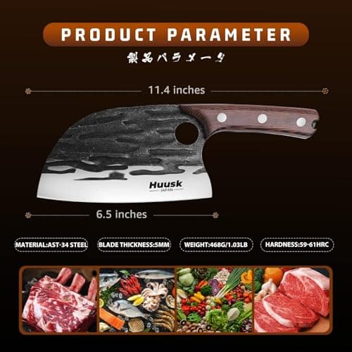 Heavy Duty Serbian Chef Knife for Meat & Bone Cutting, Full Tang Ergonomic Wood Handle, BBQ Camping Gift for Men & Dad Huusk Meat Cleaver Knife with Sheath, Hand Forged Chopping Butcher Knives B0BCVZGPVM