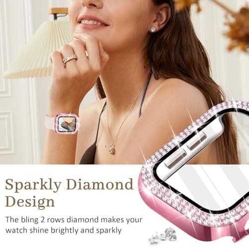 Newlibery Bling Watch Case with HD Screen Protector Women Compatible with Apple Watch 40mm Diamond Protective PC Face Cover Frame Protector for iWatch Series 6/5/4/SE/SE2/SE3 Pink