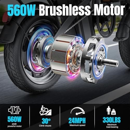 Electric Bike for Adults and Teens, 560W Motor 24MPH Compact Commuter Ebike, 32 Miles Range, 48V 10Ah Battery, 3 Shock Absorbers, 14" Mini Foldable Electric Bicycles with Basket, UL 2849 Certified