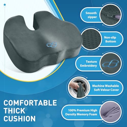 BlissTrends Seat Cushion,5.2in Thick Memory Foam Cushions for Office Chair, Car Seat, Airplane, Relieving Pressure Tailbone Sciatica Back Pain for Long Sitting Office Workers, Car Drivers DarkGreen