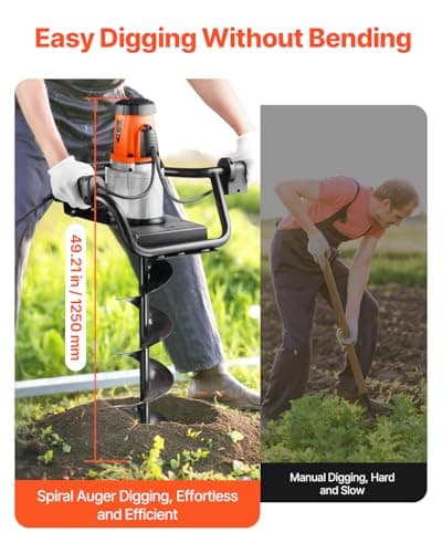 VEVOR Electric Post Hole Digger, 5.71 in Auger Bit with 1500W Powerful Motor, 140 RPM Alloy Steel Earth Auger Drill Bit with 10.24 in Extension Rod, for Post Hole Digging, Drilling & Tree Planting