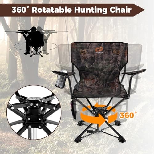 Goplus 360° Swivel Hunting Chair, Folding Hunting Blind Chair for Adults with Cup Holder & Carrying Bag, Lightweight Portable Camping Chairs for Lawn Fishing Picnic Beach Outdoor