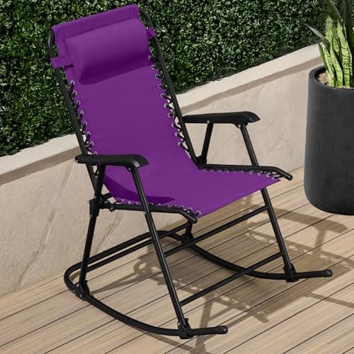 Best Choice Products Outdoor Zero Gravity Rocking Chair, Folding Reclining Patio Lounge Chair with Adjustable Pillow for Lawn, Beach, Camping - Amethyst Purple