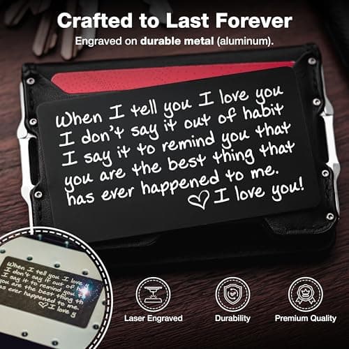 I Love You Card for Wallet – Surprise Gift for Him or Her - Voted Best Love Gift for Men or Women - Engraved, Durable, and Stays in Their Wallet Forever - Black Envelope Included