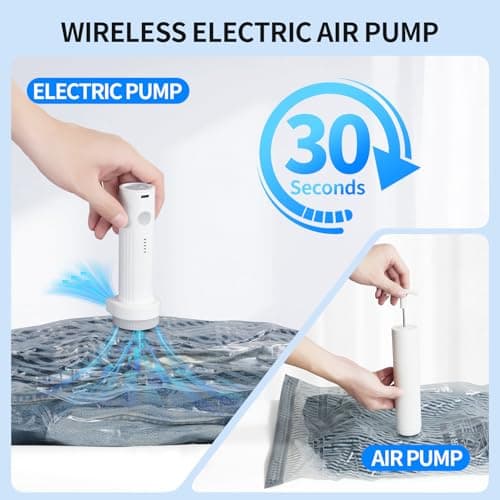 16 PCS Vacuum Seal Bags for Clothing with Electric Air Pump, Compression Space Saver, Vacuum Storage Bags for Luggage, Travel, Blankets, Pillows, Bedding and Moving, Hand Pump Included