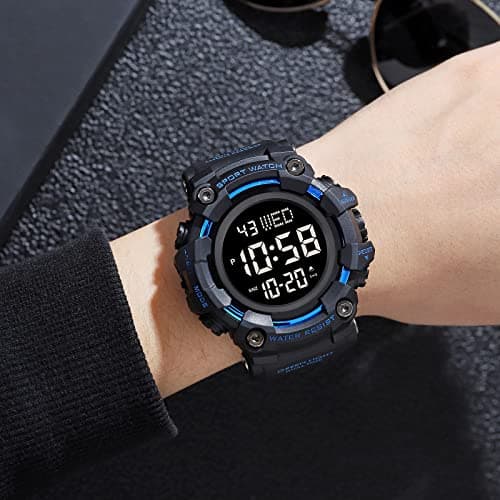 FANMIS Men's Digital 50M Waterproof Electronic Sport Watch Rubber Band Army Military 24H Time LED Light 164FT Water Resistant Calendar Date Day Watches