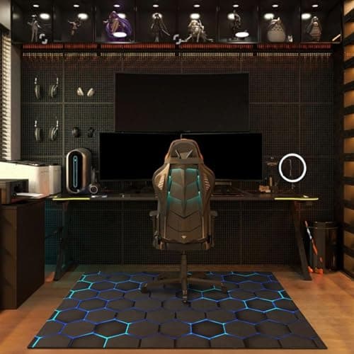 Gaming Chair Mat for Carpet Hardwood Tile Floor,36"x48" Gamer Rugs for Game Room, Under Desk Non Slip Gamer Rug,Low-Pile Game Room Rug,Rubber Backing Large Gaming Chair Floor Mat,Green Honeycomb
