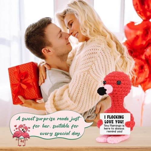 Funny Gifts for Her Girlfriend Christmas Valentines Day Anniversary Women Birthday Gifts Wife Stocking Stuffers, I Love You Flamingo Romantic Gift for Couple, Handmade Crochet Flamingo Lover Present