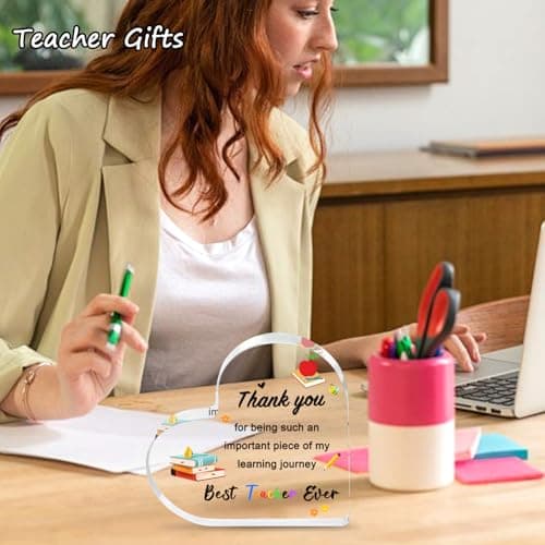 Teacher Valentine Gift, Valentines Day Gifts for Teachers - Acrylic Heart Plaque 4×4 in, End of Year Thank You Teacher Gifts for Women Men, Teacher Retirement Gifts, Keepsake & Paperweight