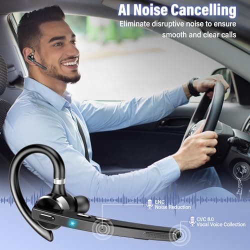 Thunelec Bluetooth Headset, Wireless Bluetooth 5.3 Earpiece, 90Hrs Hands Free Headset with APTX HD Audio & Mute Button, Dual Noise Cancelling Mics, Single-Ear Headphone for Trucker/Business/Office/Gym