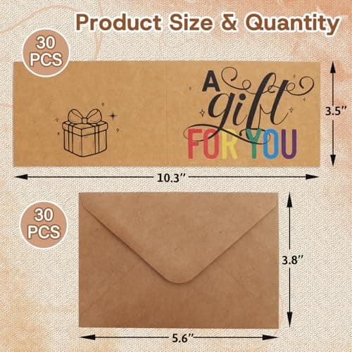 Ceiba Tree Blank Gift Certificates for Business 30Pcs Kraft Certificate Cards with Envelopes for Salon Restaurants Spa Birthday